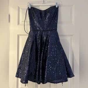 Sherri Hill Navy Sequin Laceup Back Party Dress Size 6 NWT